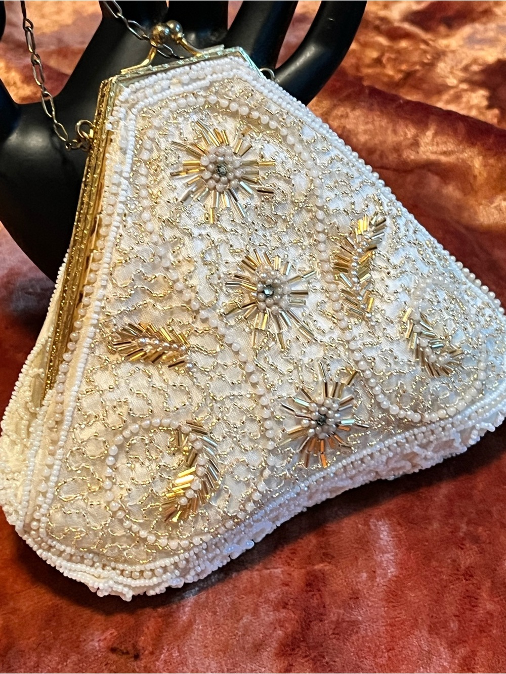 Delicate Vintage Beaded Evening Bag Unique Shape Bridal